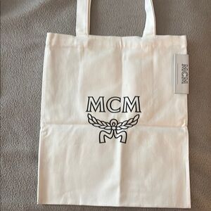 MCM GWP White Logo Canvas Tote Bag